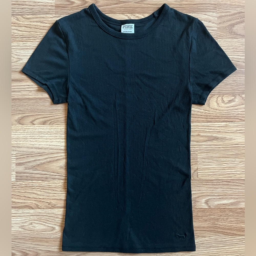 PINK Victoria's Secret Black Ribbed Tee